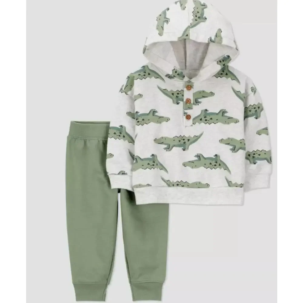 Carter's Baby Boys' 2pc Alligator Hooded Sweatshirt & Jogger Pants, 12 M, NWT - Picture 2 of 7